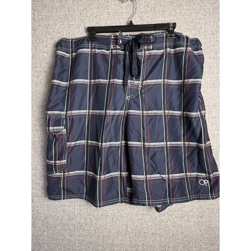 OP Ocean Pacific‎ Mesh Double Lined Blue Red Plaid Cargo Board Shorts XL 40-42